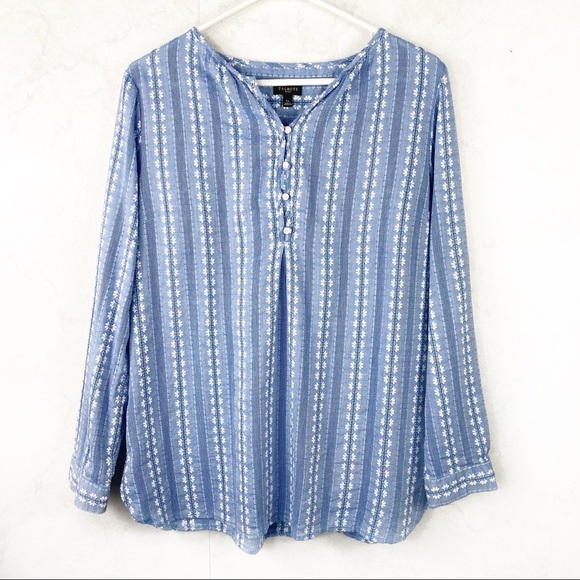 [Talbots] Blue Floral Embroidered Popover - Picture 3 of 5